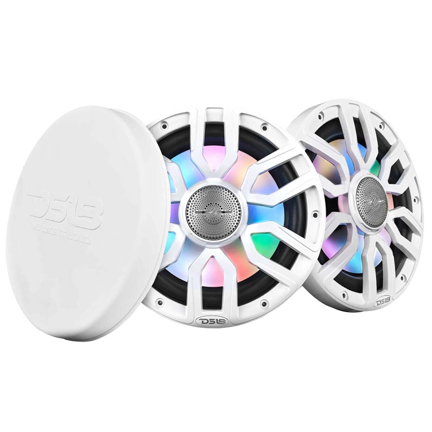 DS18 NXL-IQ8/WH 8" 2-Way 350W Max Marine Coaxial Speakers w/ LED Lights (White)