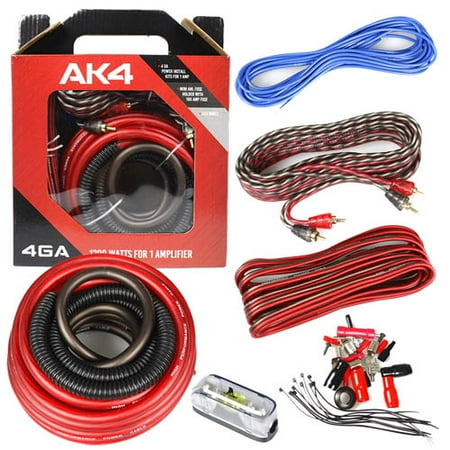 DS18 AK4 Complete 4 Gauge CCA Amplifier Installation Wiring Kit - Ampkit Helps Make Connections and BringsPower to Your Radio, Subwoofers, Speakers with Super Flex Wire - 1200W for 1 Amplifier