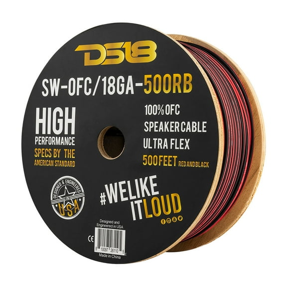 DS18 Audio SW-OFC18GA-500RB 500 ft. DS18 100 Percent Copper Speaker Wire, Red & Black