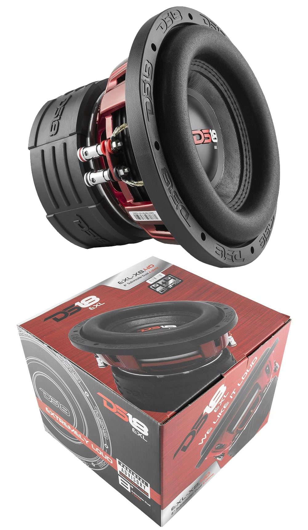 DS18 ZXI8.2D 8-Inch Car Audio Subwoofer - 1200W Peak, 600W RMS, Quad Voice Coil, High Excursion