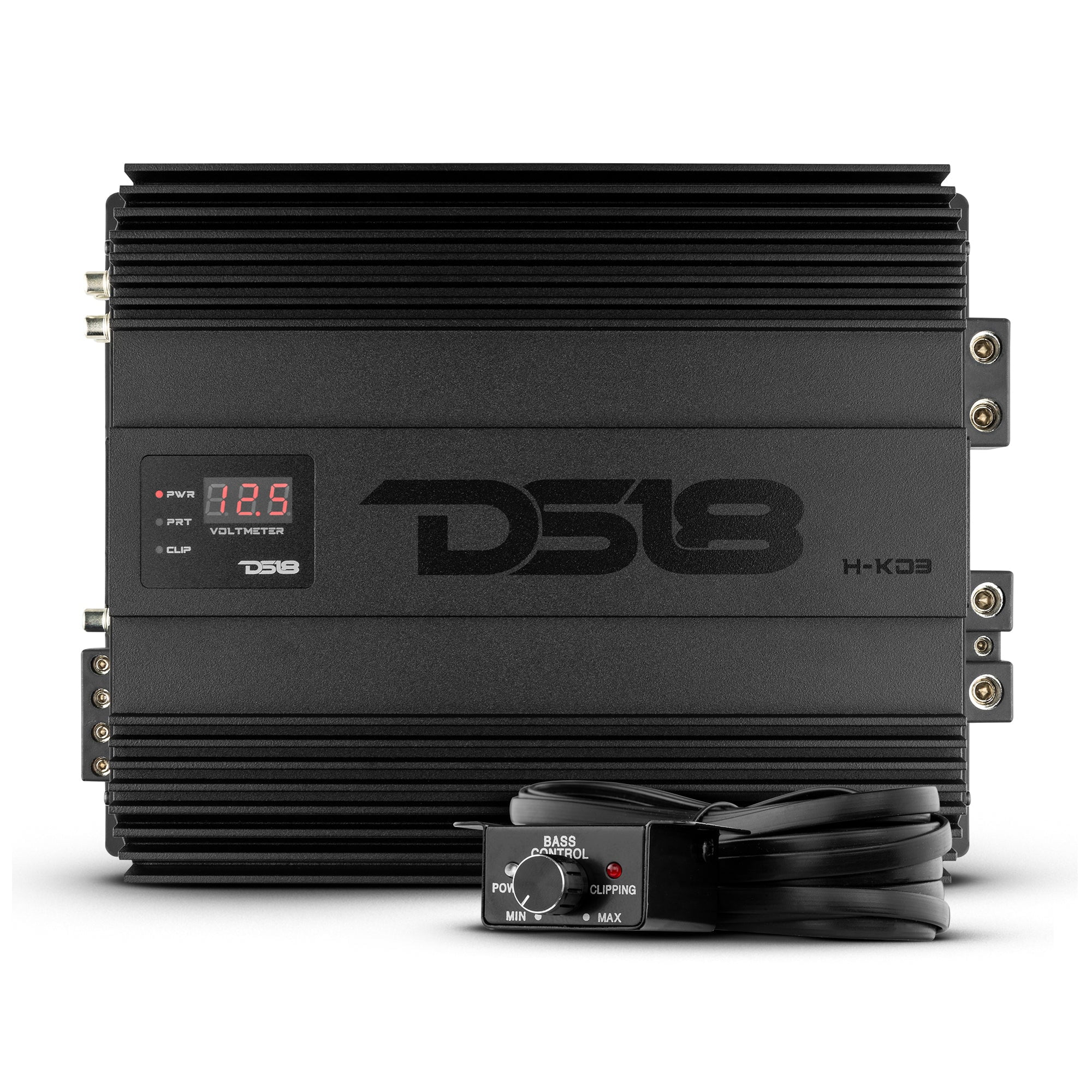 DS18 H-KO2 Korean Monoblock Car Amplifier - 2000W RMS, 1 Ohm, With Bass Knob & Voltmeter