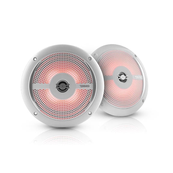 DS18 NXL-6SL/WH Hydro 6.5-In. 100-Watt-Max 2-Way Marine Slim Speakers with Integrated RGB LEDs (White)