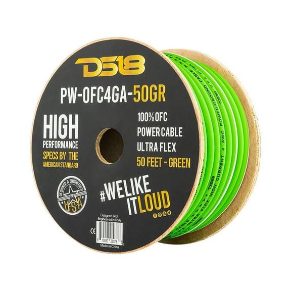 DS18 PW-OFC4GA-50YGR 4-GA Ultra Flex 100% OFC Ground, Power Cable, 50 Feet, Green