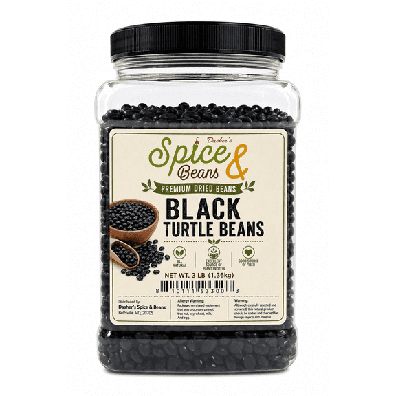 Dried Black Turtle Beans 3 lb - Triple Cleaned - For Chili, Soups, Stews and Everyday Cooking - Bulk - Dasher's Spice & Beans