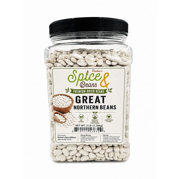 Great Northern Beans 3 lb | Non-GMO Dry White Beans | Soups, Stews, Chili, Casseroles, Salads & Everyday Cooking | Bulk Resealable Jar | Dashers Spice & Beans