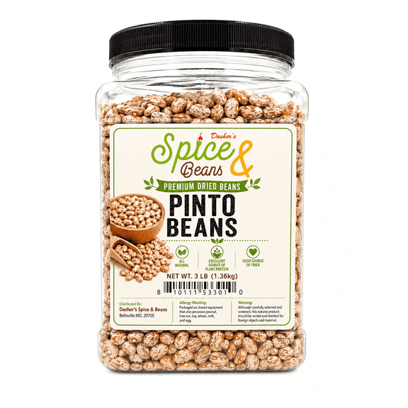 Dried Pinto Beans 3 lb - For Chili, Soups, Refried Beans, Burritos and Everyday Cooking - Bulk - Dasher's Spice & Beans