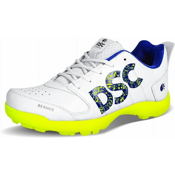 DSC Beamer Cricket Sport Shoes | Color: Fluro Yellow-White | Size: 11US/10UK/44EU | For Men & Boys | Material: Polyvinyl Chloride | Breathable, Lightweight & Highly Durable | Long Lasting Performance