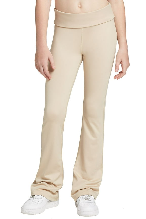 DSG Girls' Momentum Foldover Waist Flare Leggings, Small, Sandy Slate Tan