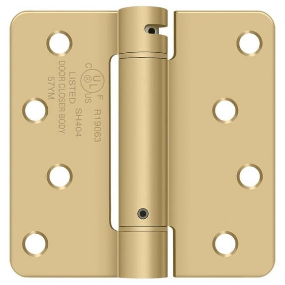 DSH4R44 4" x 4" x 1/4" Spring Hinge; Bright Brass By Satin Brass Finish