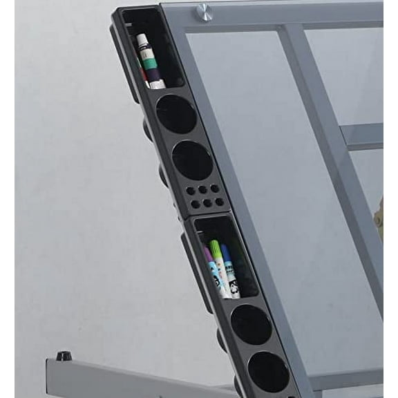 DSHADE Drafting Table Adjustable Tempered Glass Drafting Printing Table Multifunctional Art Craft Artists Desk with 2 Storage Drawers 4 Wheels Paintings Work Station for Home Offic