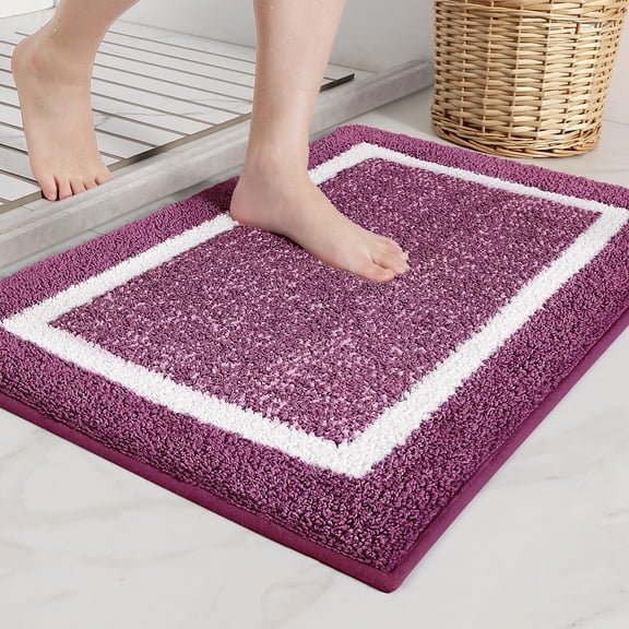 DSIEN Purple and White Bathroom Rugs - Absorbent, Non Slip, Soft, Washable, Quick Dry, 16"x24" Small Bath Mats for Bathroom, Microfiber Shower Mat Bath Rug Bathroom Carpet