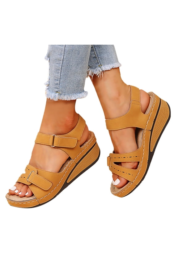 Women's Strap We𝖽ge Sandals Adjustable H𝗈𝗈k and L𝗈𝗈p Sandalias Summer Fashion Casual Slides Soft Sole Non-S𝗅ip Walking Sandal Open Toe Breathable Shoes