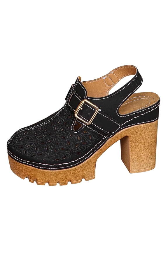 Womens Slingback Clogs Adjustable Buckle Mule Summer Walking Slippers Chunky Heels Dress Shoes Non Slip Casual Sandles Round Toe Soft Sandals Cutout Breathable Shoes
