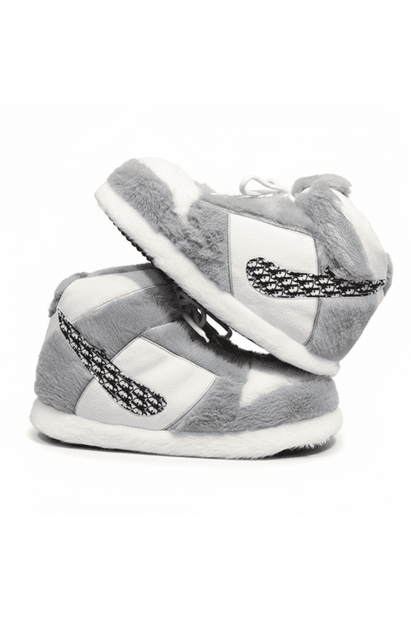 Sneaker Slippers Warm & Comfy Indoor & Outdoor Slippers, Unisex Plush Slippers, Fuzzy Slipper Soft House Shoes for Men, Women, and Kids One Size Fits Most, Gray