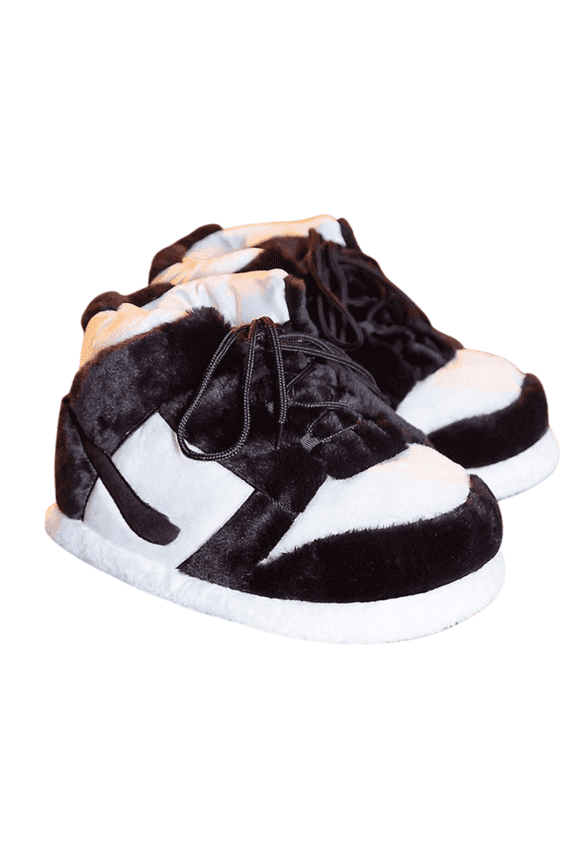 Sneaker Slippers Warm & Comfy Indoor & Outdoor Slippers, Unisex Plush Slippers, Fuzzy Slipper Soft House Shoes for Men, Women, and Kids One Size Fits Most, Black