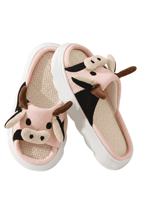 Women’s Fuzzy Slippers – Cute Cow Slippers, Plush Scruff Slippers, Memory Foam Cozy Winter House Shoes for Indoor/Outdoor Home Use, Open Toe Slippers