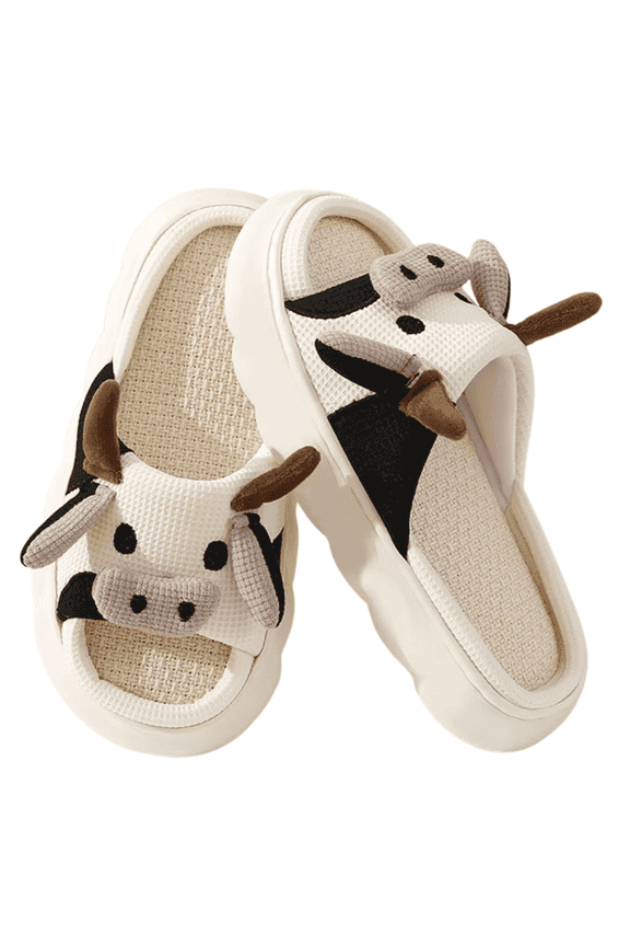 Women’s Fuzzy Slippers – Cute Cow Slippers, Plush Scruff Slippers, Memory Foam Cozy Winter House Shoes for Indoor/Outdoor Home Use, Open Toe Slippers