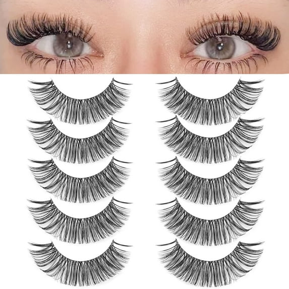 DSLONG Cat Eye Lashes Looks Like Eyelash Extensions, Russian Strip Lashes Clear Band Natural Look Wispy Lashes, D Curl Volume Cross Multi layered Invisible Band Eyelashes (03B) C63