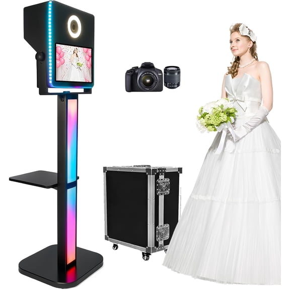 DSLR Photo Booth with Camera, 15.6 inch Touch Screen Selfie  Photobooth Machine  RGB Lights for Events Wedding Birthday School Graduation Party Rental