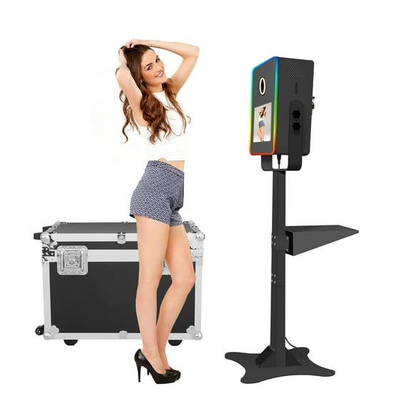 DSLR Photo Booth Machine 15.6 Inch Selfie Portable Touch Screen Mirror Photo Booth with Flight CaseApp Control & Remote Control RGB Light for Parties Wedding Rental Events