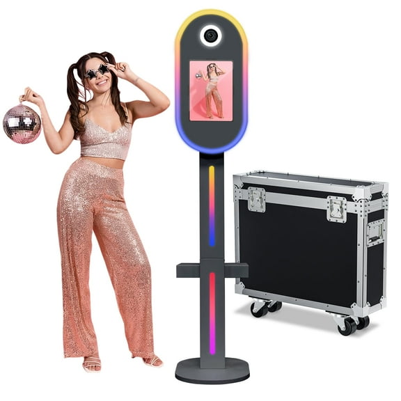 DSLR Photo Booth Shell for Any lpad and Camera with Flight Case,2-in-1 Selfie Portable Photo Booth,APP Control RGB Light for Parties Wedding Rental (Black, 10.2/10.5in)