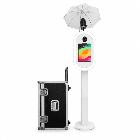 DSLR & iPad Photo Booth Machine with RGB Ring Light, Studio Flash & Umbrella, Metal Stand and Flight Case for Weddings, Parties & Event Rentals