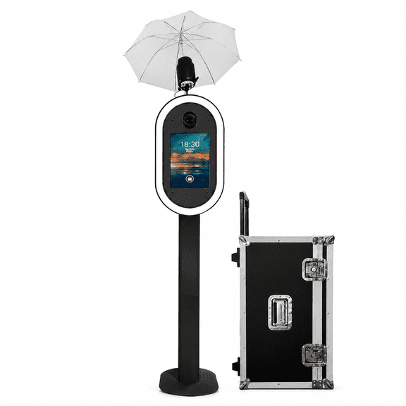 DSLR & iPad Photo Booth Machine with RGB Ring Light, Studio Flash & Umbrella, Metal Stand and Flight Case for Weddings, Parties & Event Rentals