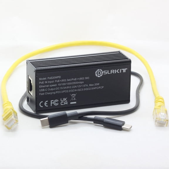 DSLRKIT 2.5Gbps PoE Splitter & Passthrough Adapter to USB Type-c 20W PD3.0 PPS QC 4+/3.0 802.3at, Compatible with Echo Hub, iPad, and other tablets