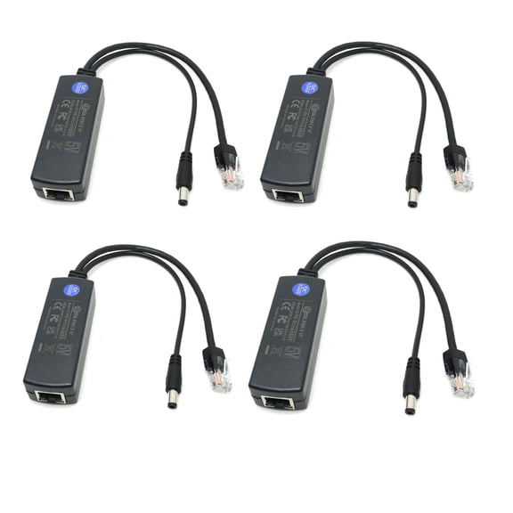 DSLRKIT 4pcs 5.5x2.1mm DC 48V to 5V 2.4A Active PoE Splitter 802.3af for 5V IP Cameras