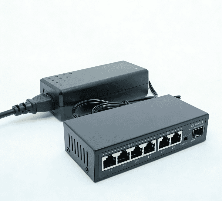 DSLRKIT 7 Ports 4POE 1SFP Gigabit Ethernet Passive PoE Switch Injector 24V 72W