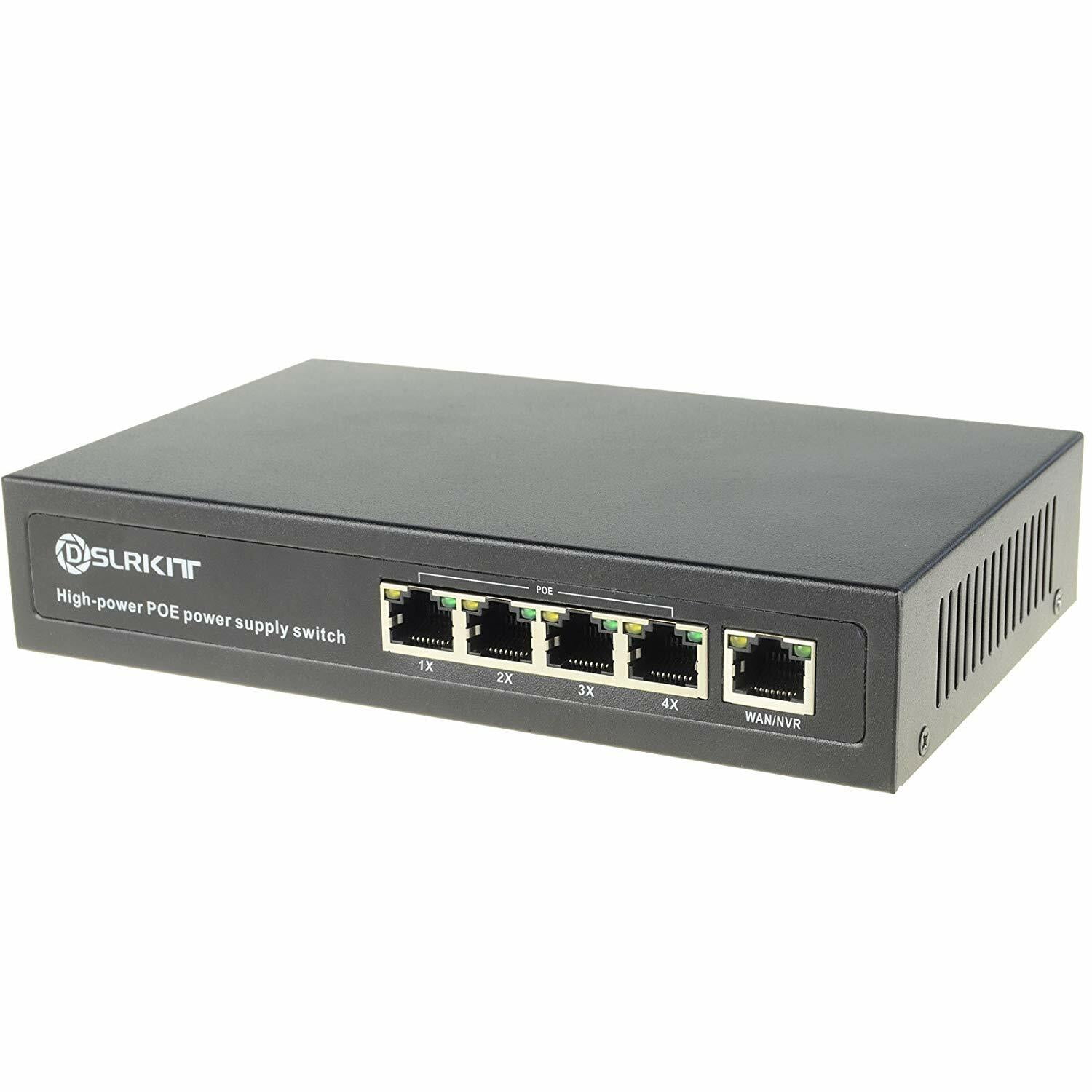 DSLRKIT 96watt 5 Port 4 PoE Switch 802.3af/at Power Over Ethernet Internal Power