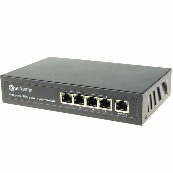 DSLRKIT 96watt 5 Port 4 PoE Switch 802.3af/at Power Over Ethernet Internal Power