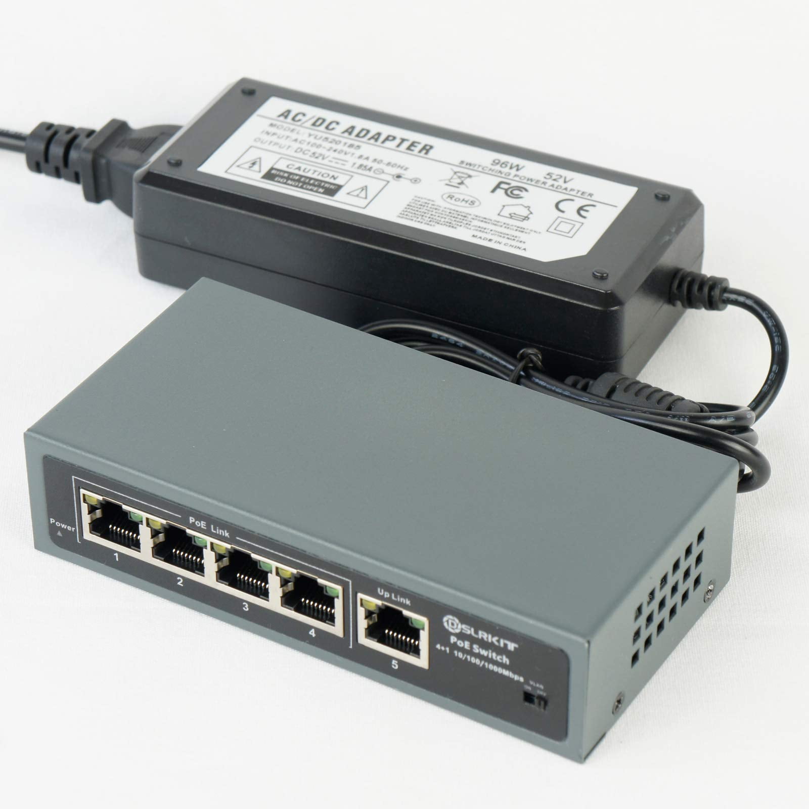 DSLRKIT Gigabit 5 Ports 4 PoE+ Switch IEEE 802.3af/802.3at Endspan PSE(1,2+/3,6-) Power Over Ethernet 52V/1.85A