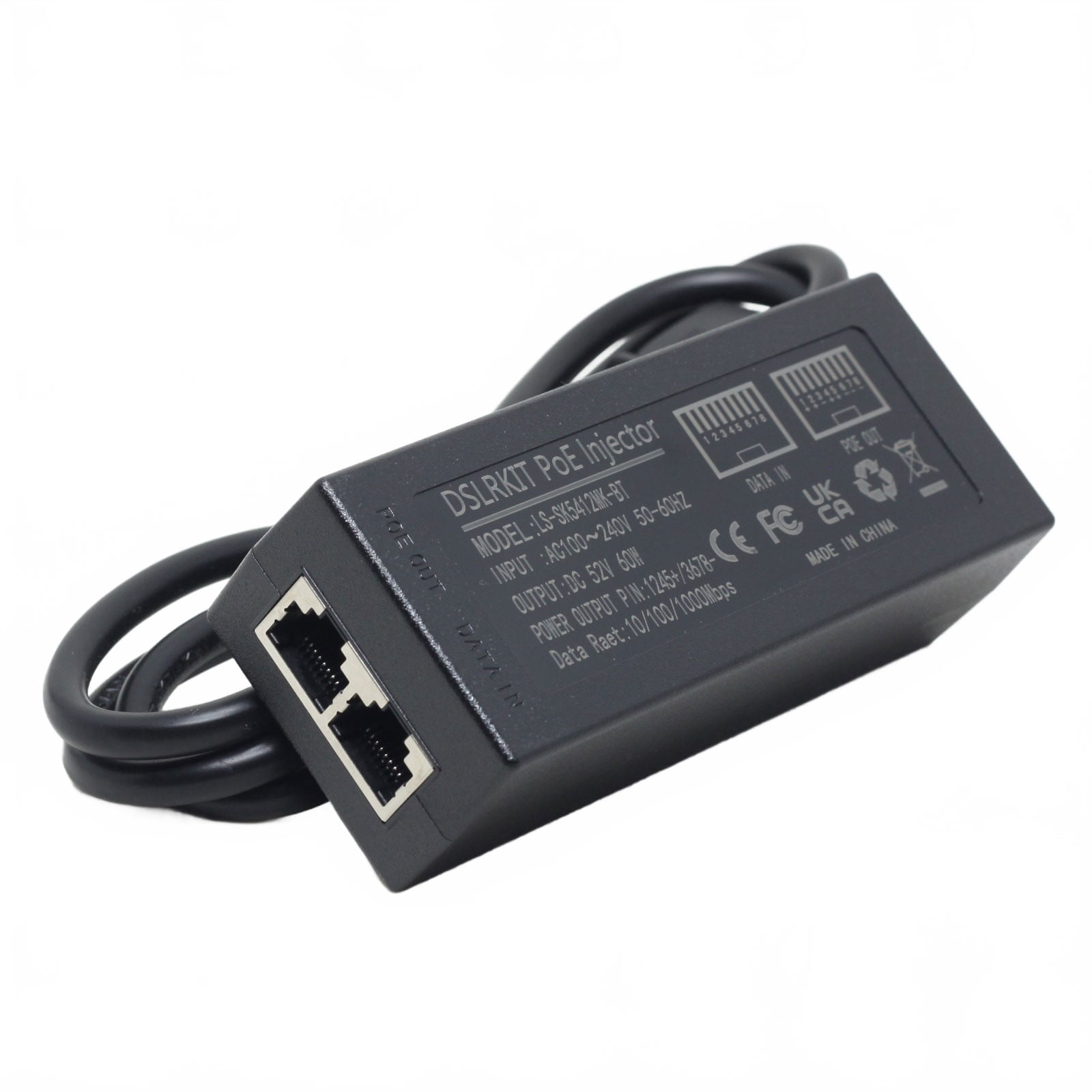 DSLRKIT Gigabit PoE++ 802.3BT PoE Injector 52V 60Watt Active Adapter ...