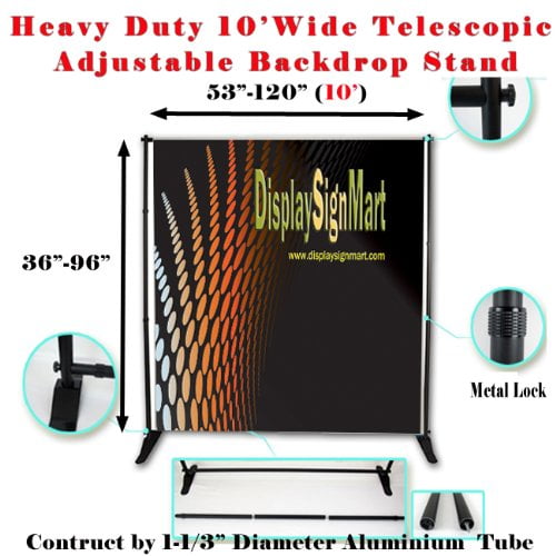 DSM 10' X 8' Heavy Duty Telescopic Banner Stand Step and Repeat Adjustable Backdrop Wall Exhibitor Expanding Display Photographic Background Trade Show Photographic Back Ground / Backdrop