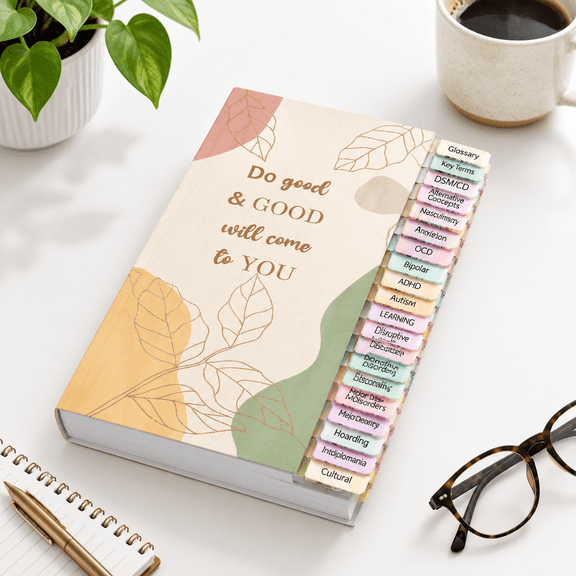 DSM-5 TR Index Tabs, Watercolor Laminated 100 Count with 18 Blank Tabs and Alignment Guide