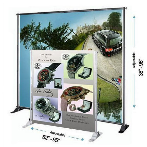 DSM 8' WIDTH and 8' Tall Telescopic Banner Stand Step and Repeat Adjustable Backdrop Wall Exhibitor Expanding Display Photographic Background Trade Show