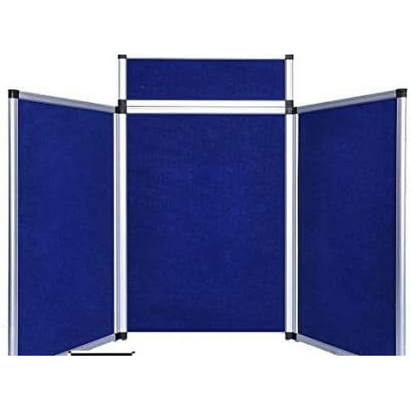 DSM Tm 6' 3+1 Hoop and Loop Black/Blue 2 Side Panel Header Trade Show Display Presentation Tabletop 6ft 3 Panel Folding