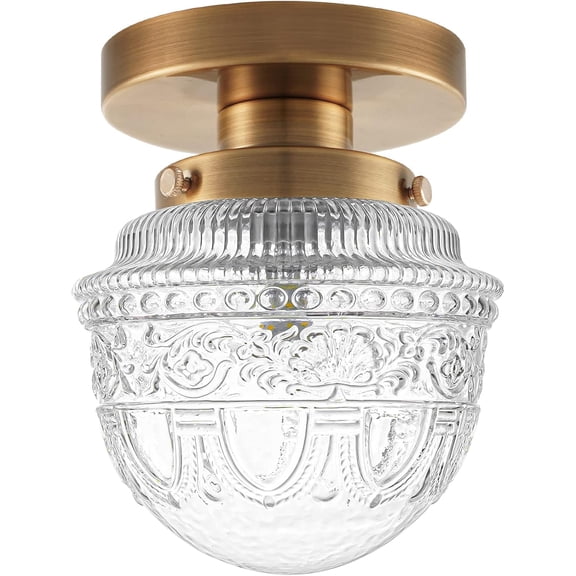 DSMJFU Brass Semi Flush Mount Ceiling Light, Small Hallway Light Fixture, Vintage Close to Ceiling Light Fixture for Bathroom, Entryway, Foyer, Closet