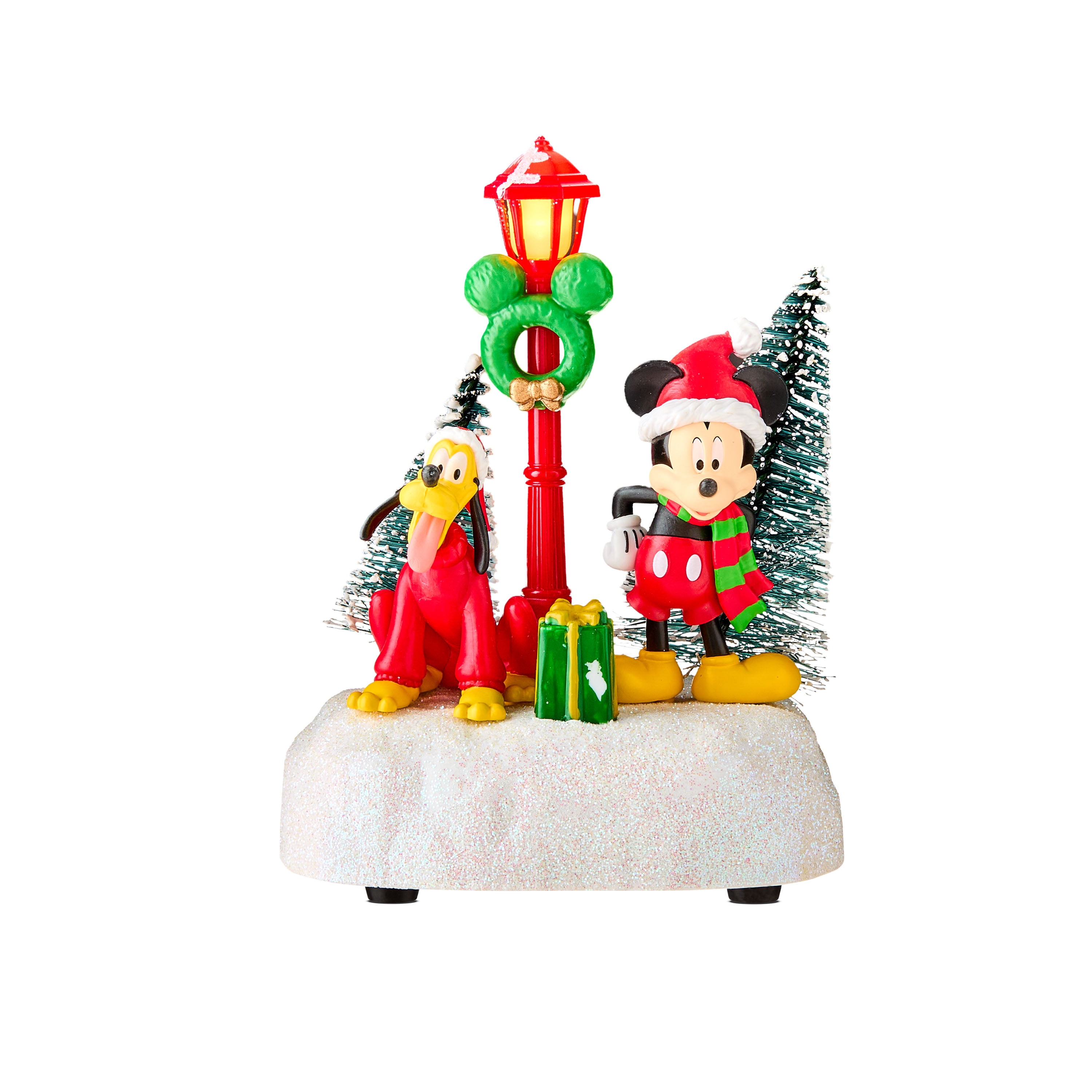 Disney, Light-up Lamppost with Mickey Mouse and Pluto Christmas Village Accessory Collectable Figurine, by Ruz, Red and Green