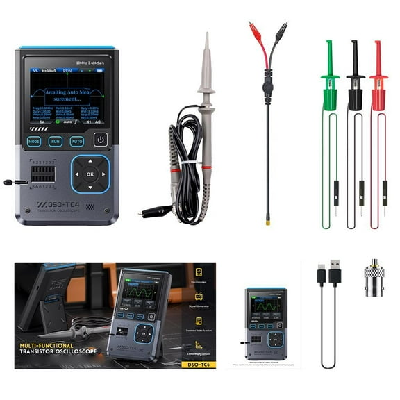 DSO-TC4 Digital Oscilloscope 3-in-1 Electronic Component Tester 48MSa/s 10MHz Bandwidth Signal Generator Transistor Diode Capacitor Inductance Meter 2.8" TFT Screen