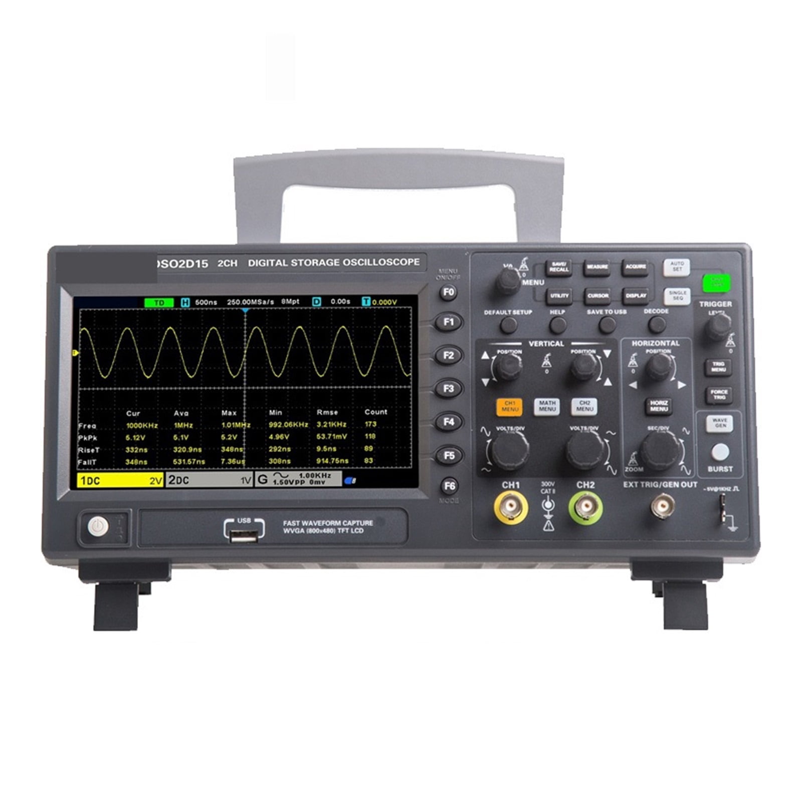 DSO2D15 Digital Oscilloscope DSO2C10 2D10 2 Channels 150MHz Osciloscópio 25MHz Signal Generator Voltmeter Frequency Meter ,Professional Designed