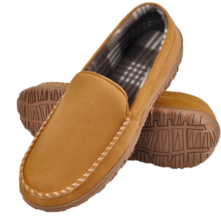 DSOLE Men's Moccasin Slippers Mens Memory Foam Slippers Slip On House Shoes Indoor Outdoor Anti-slip Sole Beige 8