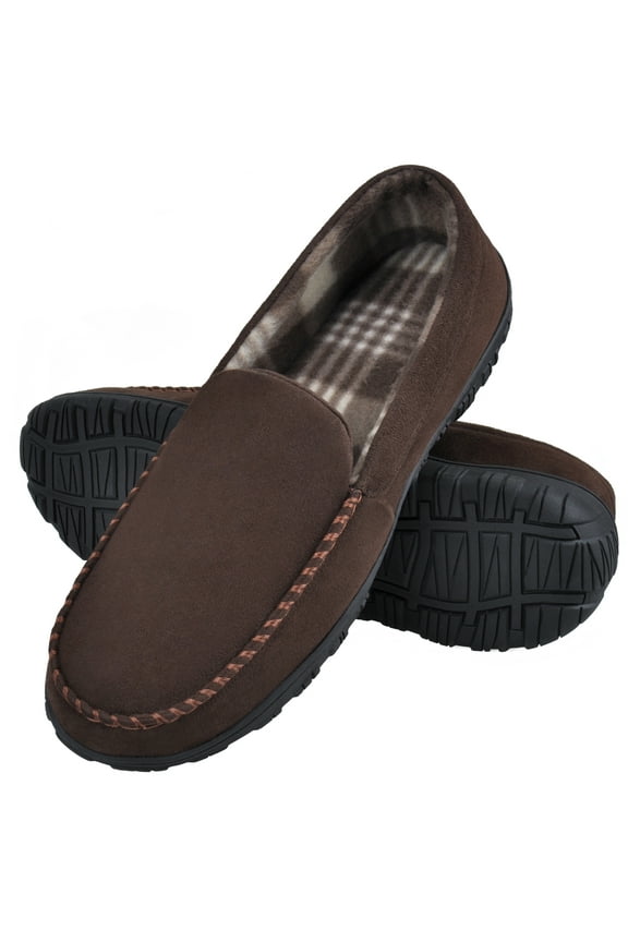 Men's Moccasin Slippers Mens Memory Foam Slippers Slip On House Shoes Indoor Outdoor Anti-slip Sole Brown 8