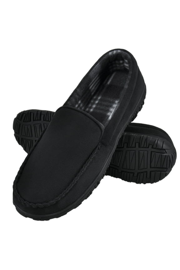 Men's Moccasin Slippers Mens Memory Foam Slippers Slip On House Shoes Indoor Outdoor Anti-slip Sole Male Black 08