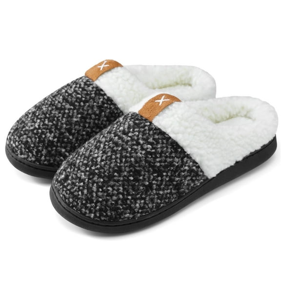 DSOLE Women's Fuzzy Slippers Memory Foam Bedroom Shoes Anti slip Indoor Outdoor House Slippers Black 9