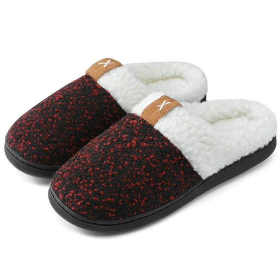 DSOLE Women's Fuzzy Slippers Memory Foam Bedroom Shoes Anti slip Indoor Outdoor House Slippers Red 5