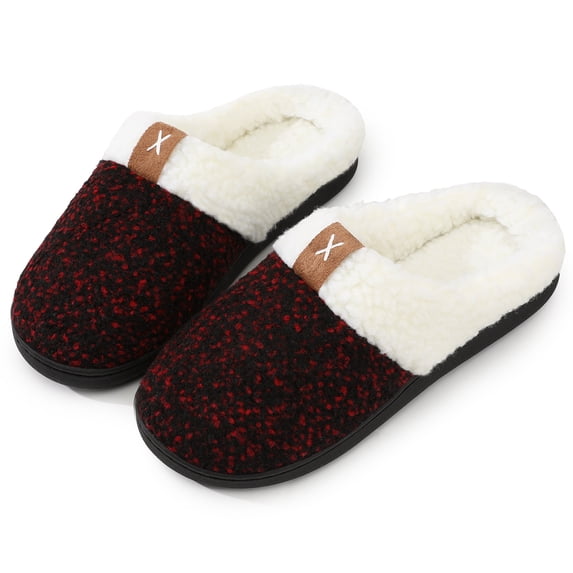DSOLE Women's Fuzzy Slippers Memory Foam Bedroom Shoes Anti slip Indoor Outdoor House Slippers Red 8