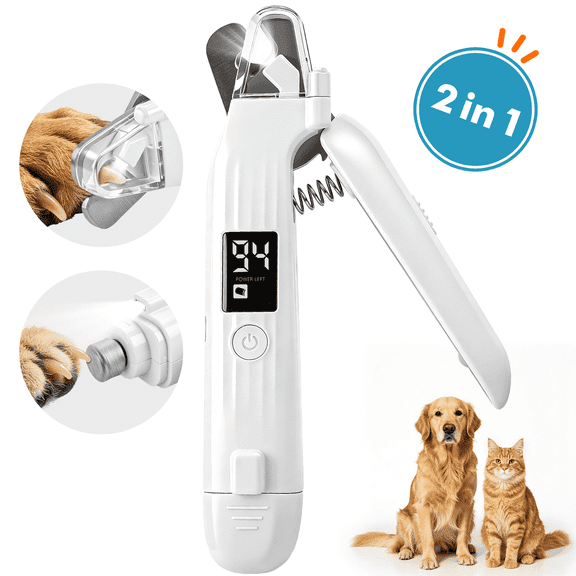 DSOOLO 2 in 1 Dog Nail Clipper and Grinder with Lights, Quiet Pet Nail Trimmer for Large,Medium & Small Dogs Cats