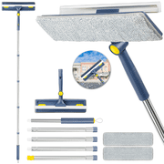 DSOOLO Window Squeegee with Scrubber Long Handle for Bathroom Shower 63 inches, 2-in-1 Window Cleaner Kit with 2 Washing Pads Window Cleaning Tool